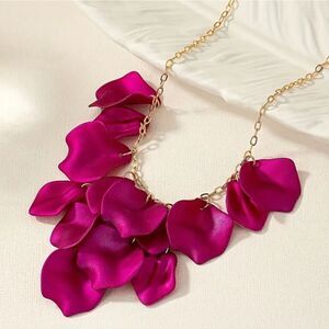 Elegant Fuchsia Petal Necklace 14K Gold Plated Chain
